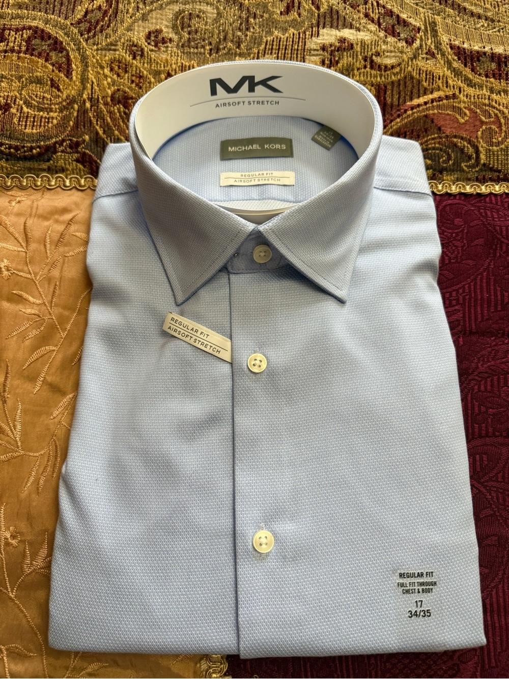Michael Kors Men's Light Blue Dress Shirt - Regular Fit Airsoft Stretch